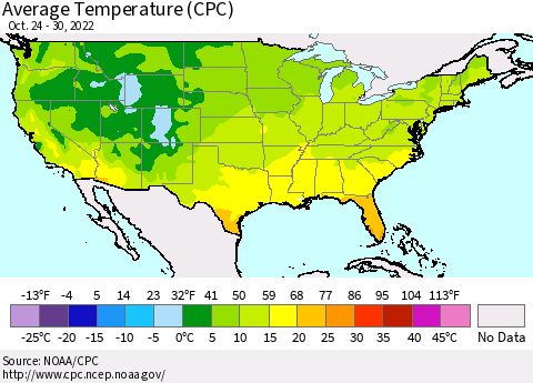 United States Average Temperature (CPC) Thematic Map For 10/24/2022 - 10/30/2022