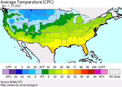 United States Average Temperature (CPC) Thematic Map For 11/7/2022 - 11/13/2022