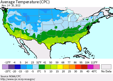 United States Average Temperature (CPC) Thematic Map For 11/14/2022 - 11/20/2022