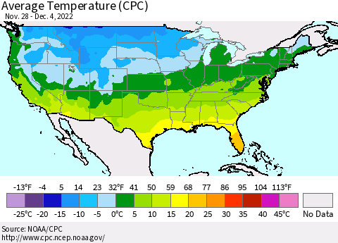 United States Average Temperature (CPC) Thematic Map For 11/28/2022 - 12/4/2022