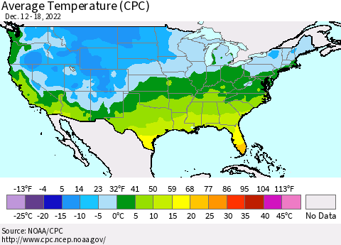 United States Average Temperature (CPC) Thematic Map For 12/12/2022 - 12/18/2022