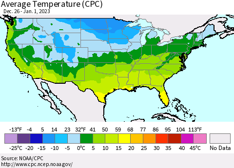 United States Average Temperature (CPC) Thematic Map For 12/26/2022 - 1/1/2023