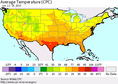 United States Average Temperature (CPC) Thematic Map For 6/12/2023 - 6/18/2023