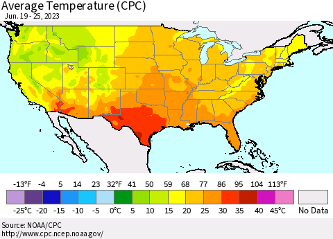 United States Average Temperature (CPC) Thematic Map For 6/19/2023 - 6/25/2023