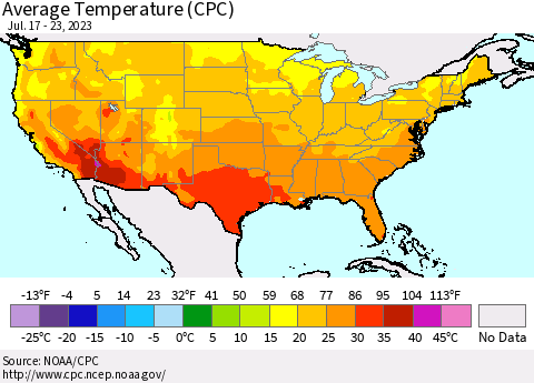 United States Average Temperature (CPC) Thematic Map For 7/17/2023 - 7/23/2023