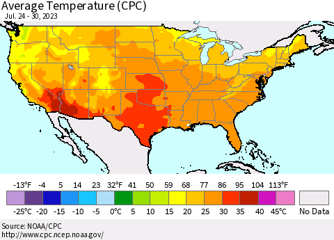 United States Average Temperature (CPC) Thematic Map For 7/24/2023 - 7/30/2023
