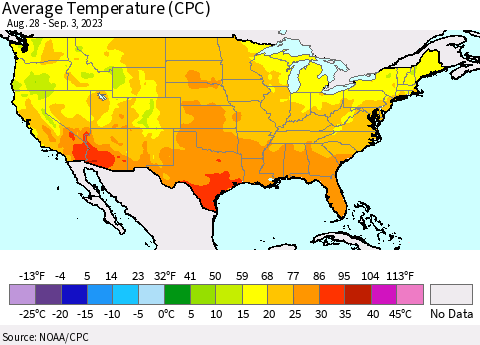 United States Average Temperature (CPC) Thematic Map For 8/28/2023 - 9/3/2023