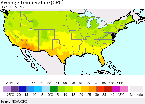 United States Average Temperature (CPC) Thematic Map For 10/16/2023 - 10/22/2023