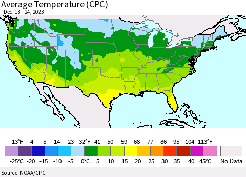 United States Average Temperature (CPC) Thematic Map For 12/18/2023 - 12/24/2023