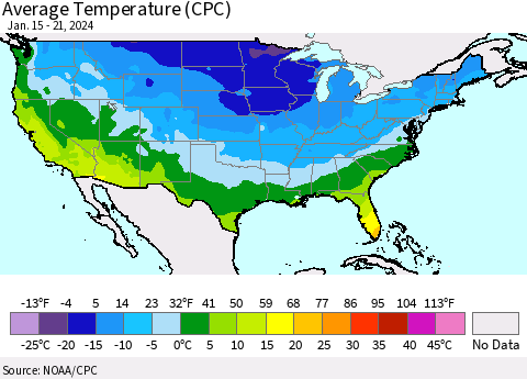 United States Average Temperature (CPC) Thematic Map For 1/15/2024 - 1/21/2024
