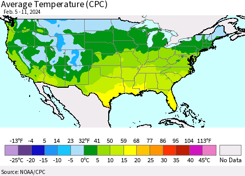 United States Average Temperature (CPC) Thematic Map For 2/5/2024 - 2/11/2024