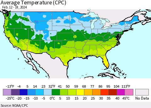 United States Average Temperature (CPC) Thematic Map For 2/12/2024 - 2/18/2024