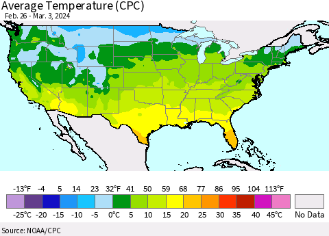 United States Average Temperature (CPC) Thematic Map For 2/26/2024 - 3/3/2024
