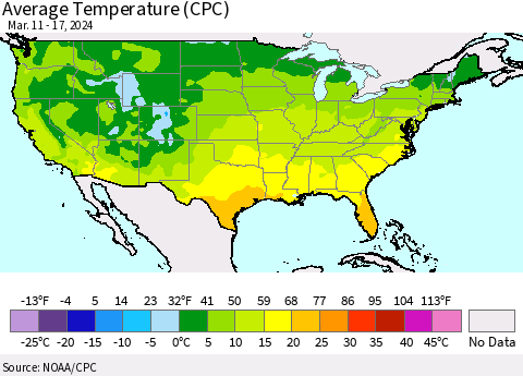 United States Average Temperature (CPC) Thematic Map For 3/11/2024 - 3/17/2024