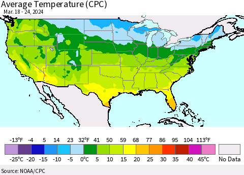 United States Average Temperature (CPC) Thematic Map For 3/18/2024 - 3/24/2024