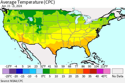 United States Average Temperature (CPC) Thematic Map For 4/15/2024 - 4/21/2024