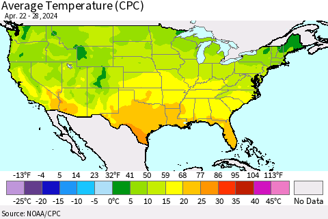 United States Average Temperature (CPC) Thematic Map For 4/22/2024 - 4/28/2024