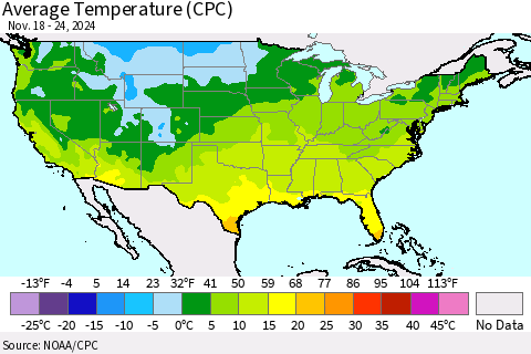 United States Average Temperature (CPC) Thematic Map For 11/18/2024 - 11/24/2024