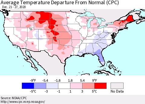 United States Average Temperature Departure From Normal (CPC) Thematic Map For 12/21/2020 - 12/27/2020