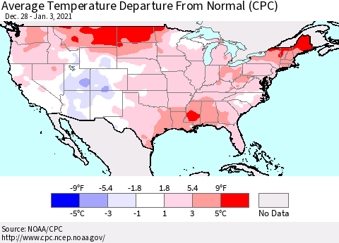 United States Average Temperature Departure From Normal (CPC) Thematic Map For 12/28/2020 - 1/3/2021
