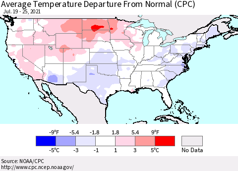 United States Average Temperature Departure From Normal (CPC) Thematic Map For 7/19/2021 - 7/25/2021