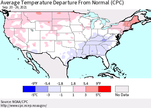 United States Average Temperature Departure from Normal (CPC) Thematic Map For 9/20/2021 - 9/26/2021