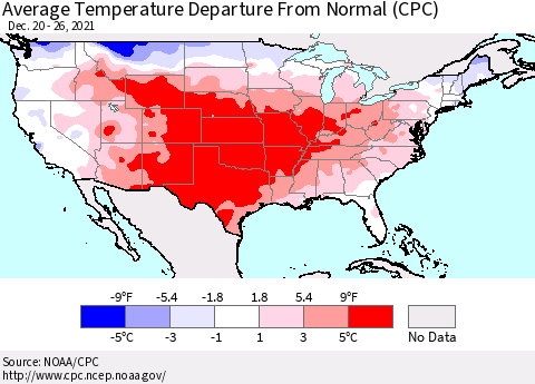 United States Average Temperature Departure from Normal (CPC) Thematic Map For 12/20/2021 - 12/26/2021