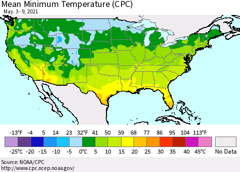 United States Mean Minimum Temperature (CPC) Thematic Map For 5/3/2021 - 5/9/2021