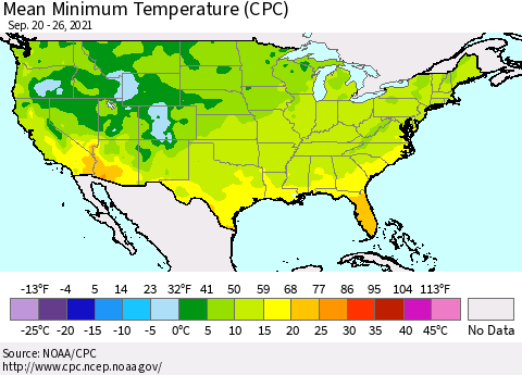 United States Mean Minimum Temperature (CPC) Thematic Map For 9/20/2021 - 9/26/2021