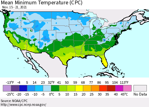 United States Minimum Temperature (CPC) Thematic Map For 11/15/2021 - 11/21/2021