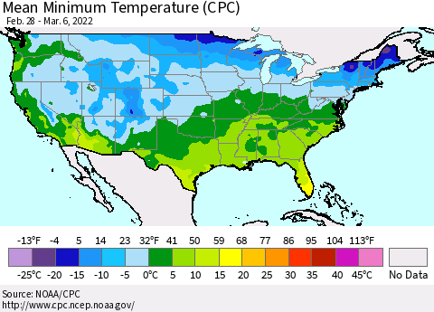United States Minimum Temperature (CPC) Thematic Map For 2/28/2022 - 3/6/2022
