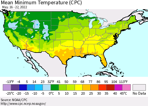 United States Minimum Temperature (CPC) Thematic Map For 5/16/2022 - 5/22/2022