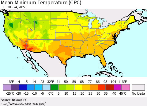 United States Minimum Temperature (CPC) Thematic Map For 7/18/2022 - 7/24/2022