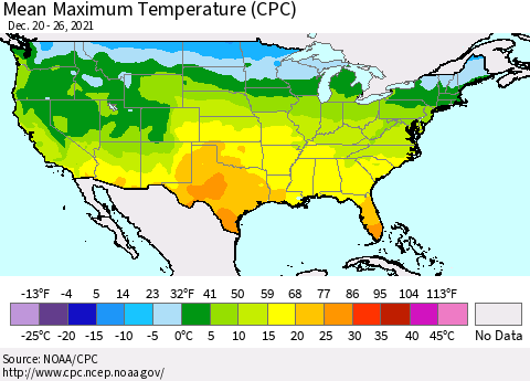 United States Maximum Temperature (CPC) Thematic Map For 12/20/2021 - 12/26/2021