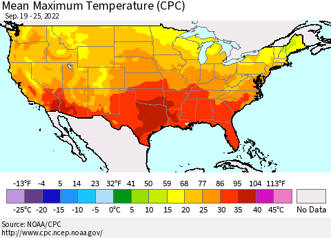 United States Mean Maximum Temperature (CPC) Thematic Map For 9/19/2022 - 9/25/2022