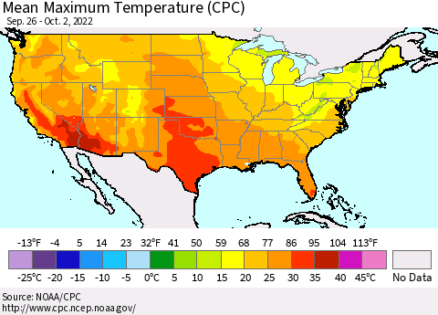 United States Mean Maximum Temperature (CPC) Thematic Map For 9/26/2022 - 10/2/2022
