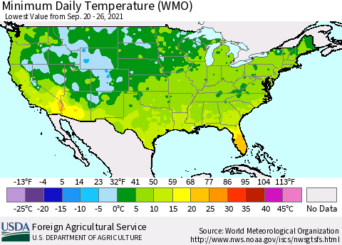 United States Minimum Daily Temperature (WMO) Thematic Map For 9/20/2021 - 9/26/2021