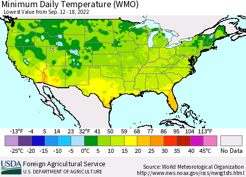 United States Minimum Daily Temperature (WMO) Thematic Map For 9/12/2022 - 9/18/2022