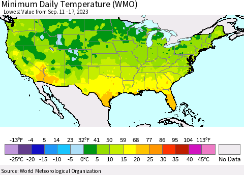 United States Minimum Daily Temperature (WMO) Thematic Map For 9/11/2023 - 9/17/2023