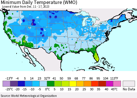 United States Minimum Daily Temperature (WMO) Thematic Map For 12/11/2023 - 12/17/2023