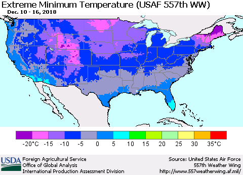 United States Minimum Daily Temperature (USAF 557th WW) Thematic Map For 12/10/2018 - 12/16/2018