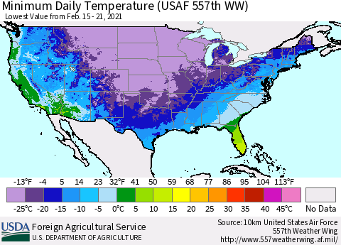 United States Extreme Minimum Temperature (USAF 557th WW) Thematic Map For 2/15/2021 - 2/21/2021