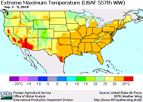 United States Maximum Daily Temperature (USAF 557th WW) Thematic Map For 9/3/2018 - 9/9/2018