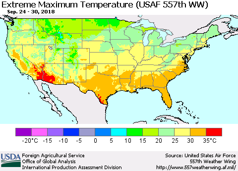 United States Maximum Daily Temperature (USAF 557th WW) Thematic Map For 9/24/2018 - 9/30/2018