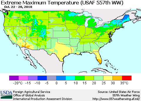 United States Maximum Daily Temperature (USAF 557th WW) Thematic Map For 10/22/2018 - 10/28/2018