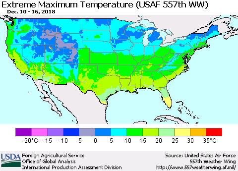 United States Maximum Daily Temperature (USAF 557th WW) Thematic Map For 12/10/2018 - 12/16/2018