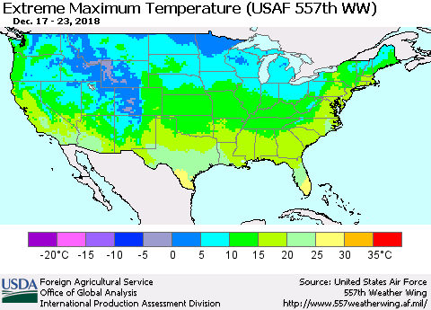 United States Maximum Daily Temperature (USAF 557th WW) Thematic Map For 12/17/2018 - 12/23/2018