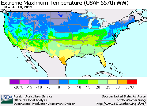 United States Maximum Daily Temperature (USAF 557th WW) Thematic Map For 3/4/2019 - 3/10/2019