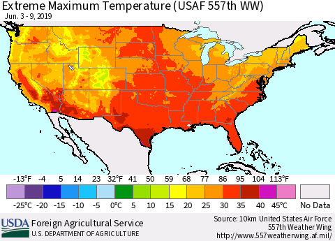 United States Maximum Daily Temperature (USAF 557th WW) Thematic Map For 6/3/2019 - 6/9/2019