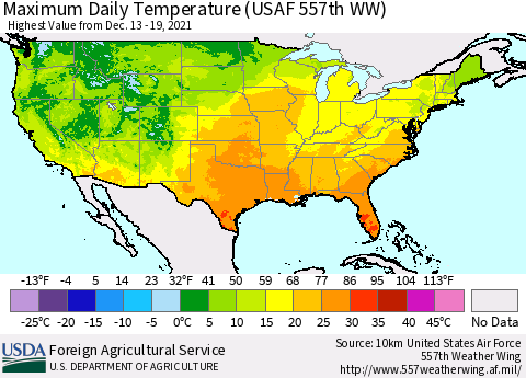 United States Maximum Daily Temperature (USAF 557th WW) Thematic Map For 12/13/2021 - 12/19/2021